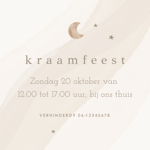 Neutraal babyborrel kaartje met maan en sterren