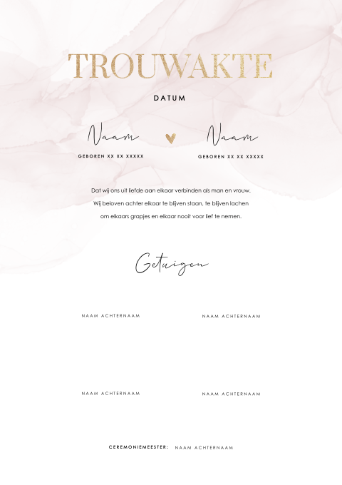 Luxe trouwakte met water color en gouden glitters