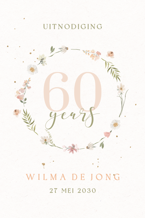 Verjaardag uitnodiging 60 jaar met sierlijke bloemenkrans