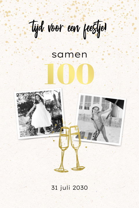 Uitnodiging samen 100 jaar met goudfolie