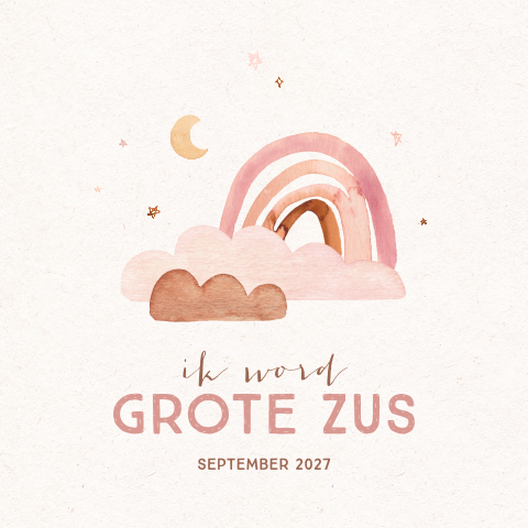 Zwangerschapsaankondiging grote zus met regenboog