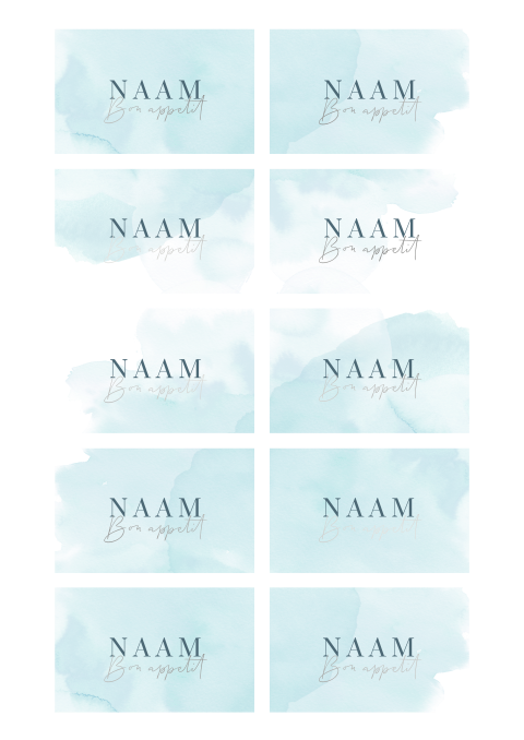 Naamkaartjes 21 diner zilverfolie met watercolor