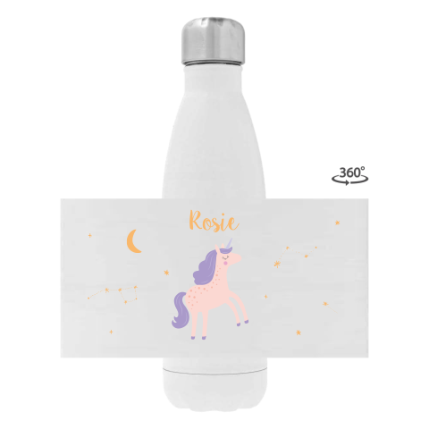 Rvs drinkfles met naam en eenhoorn