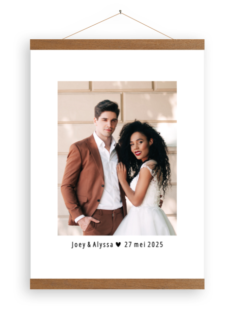 Canvasposter met foto van bruiloft en trouwdatum