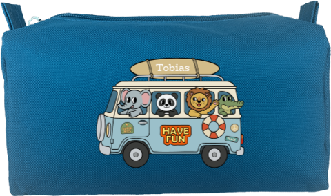 Etui met naam en kawaii dieren in busje