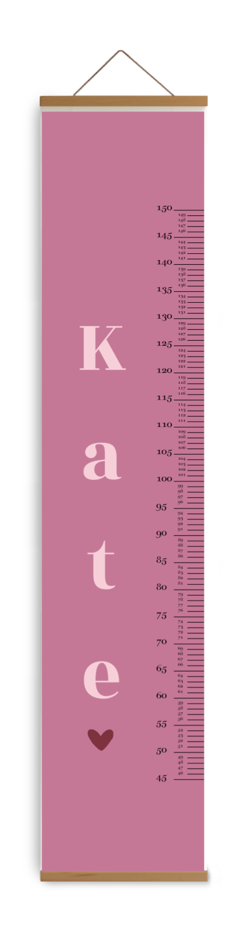 Roze groeimeter kinderkamer met hartje en naam