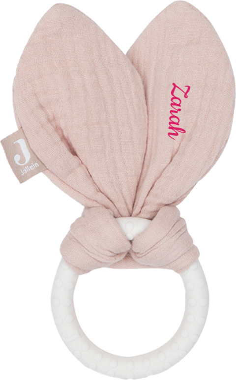 Jollein bijtring met oortjes en geborduurde naam