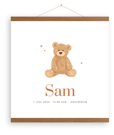 Canvasposter babykamer unisex met beertje