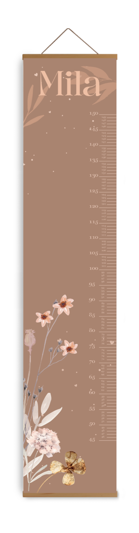 Groeimeter met bruine achtergrond en bloemen in watercolor 