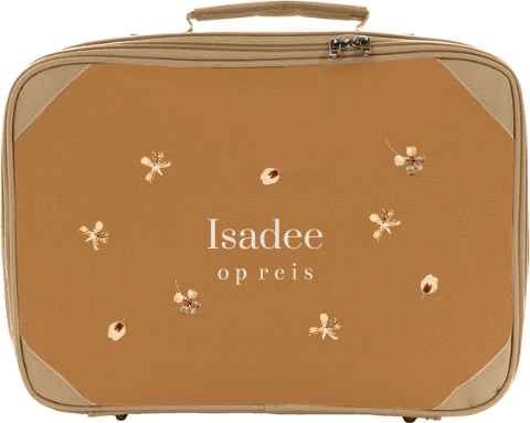 Koffertje met gedroogde bloemetjes en naam