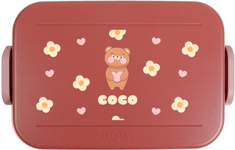 Mepal lunchbox To Go met naam en beertje met bloemen en hartjes