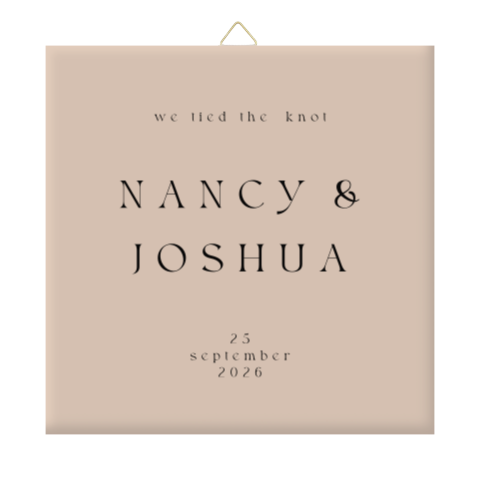 Tegeltje bruiloft typografisch in beige