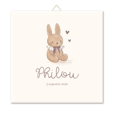 Geboortetegeltje in beige met lief konijntje