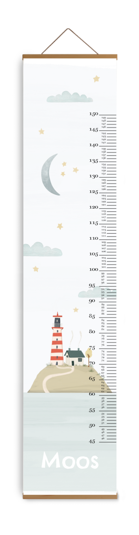 Groeimeter kinderkamer met vuurtoren en naam
