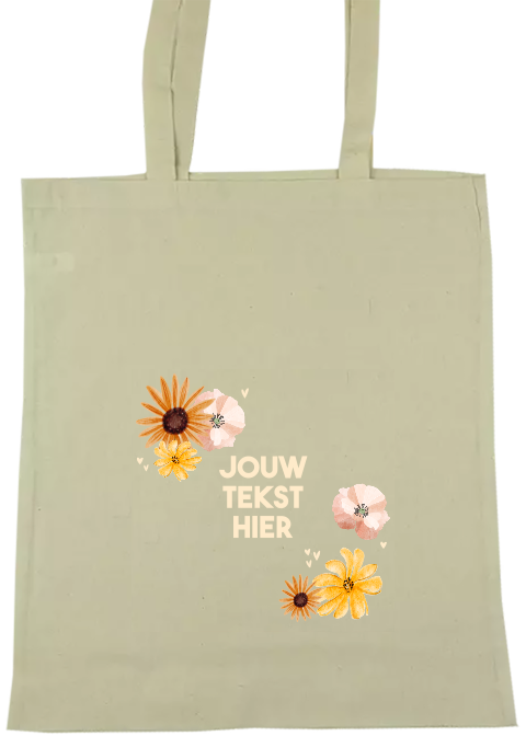 Totebag met eigen tekst en bloemen