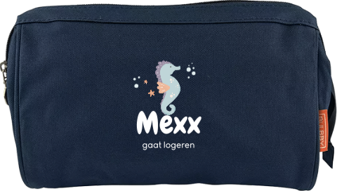 Toilettas met zeepaardje en naam