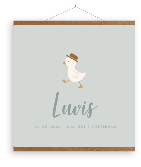 Canvasposter met houten latjes voor babykamer met eendje