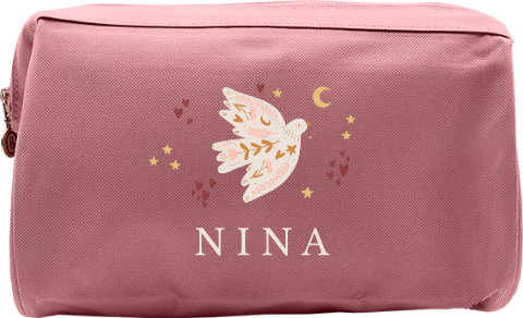 Toilettas met naam en vogel