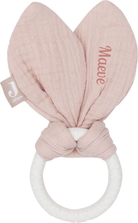 Jollein bijtring met oortjes en geborduurde naam