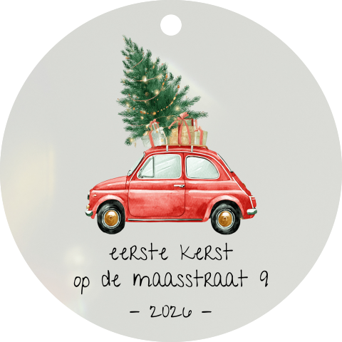 Acryl kersthanger met auto en kerstboom