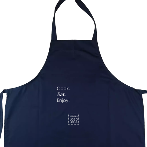 Kookschort met cook eat enjoy print als praktisch collega­cadeau
