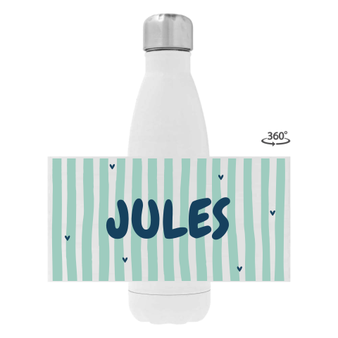 Rvs drinkfles met naam en vrolijk streeppatroon
