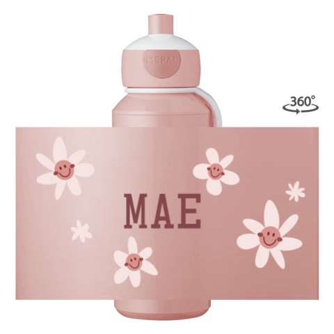 Mepal pop-up drinkfles met naam, bloemen en smileys