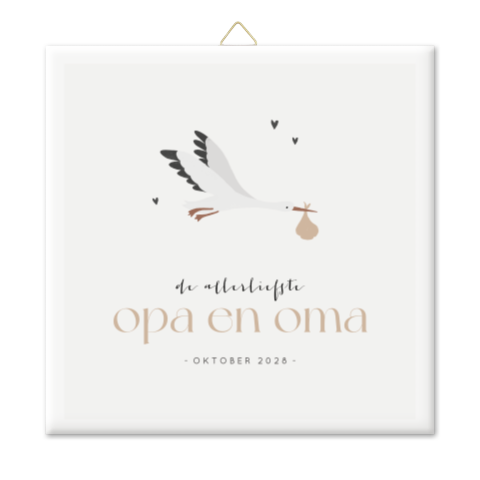 Zwangerschapsaankondiging tegeltje met ooievaar en tekst