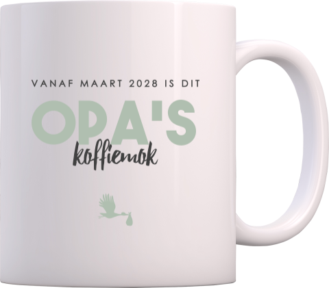Mok zwangerschapsaankondiging voor opa met groene details