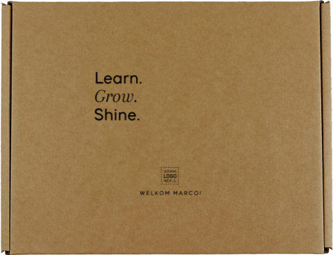 Cadeaudoos met learn grow shine quote als inspirerend relatiegeschenk