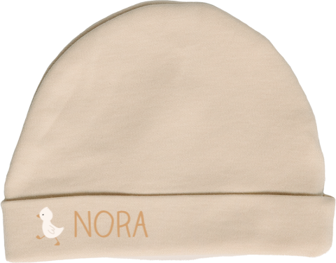 Babymutsje met naam en lief eendje