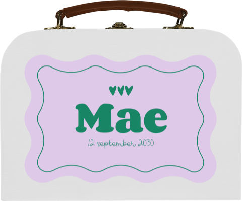 Houten koffertje trendy in lila en groen met golvend kader