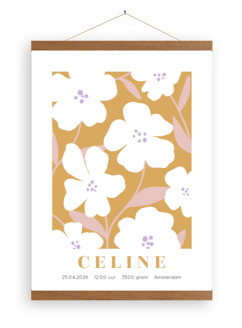 Geboorteposter canvas meisje met bloemenpatroon
