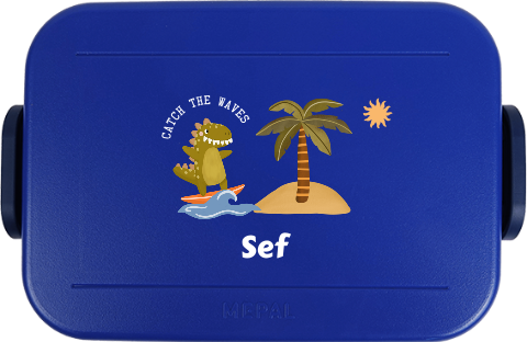 Mepal lunchbox TO GO met naam en dino op surfboard
