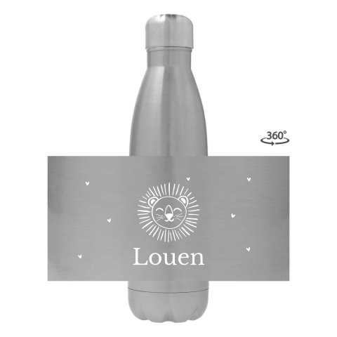 RVS drinkfles met naam en leeuwenhoofd