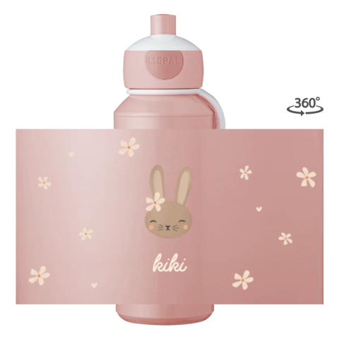 Mepal pop-up drinkfles met naam, konijn en bloemetjes