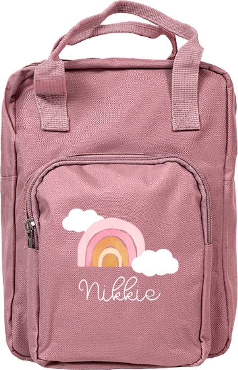 Rugzak Classic met naam, regenboog en wolkjes