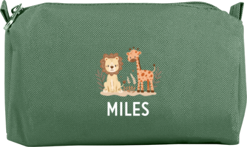 Etui met naam, leeuwtje en giraffe