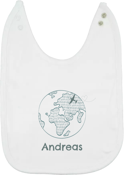 Slabbetje met wereldbol en vliegtuig