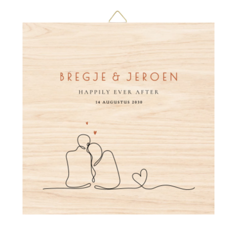 Houten tegel met stijlvolle lijntekening