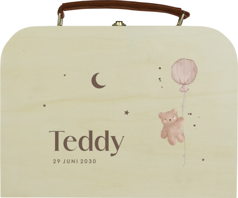 Houten koffertje schattig beertje tussen de sterren