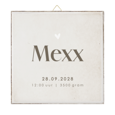 Stijlvol geboortetegeltje met naam en hartje