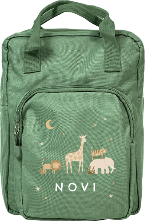 Rugzak Classic met naam, jungledieren en sterren