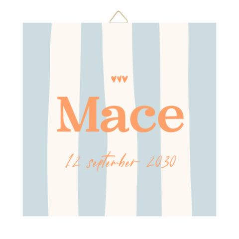 Geboorte tegeltje blauw gestreept met colorblocking