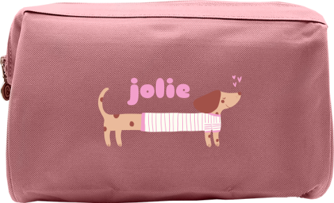 Toilettas met naam en teckel