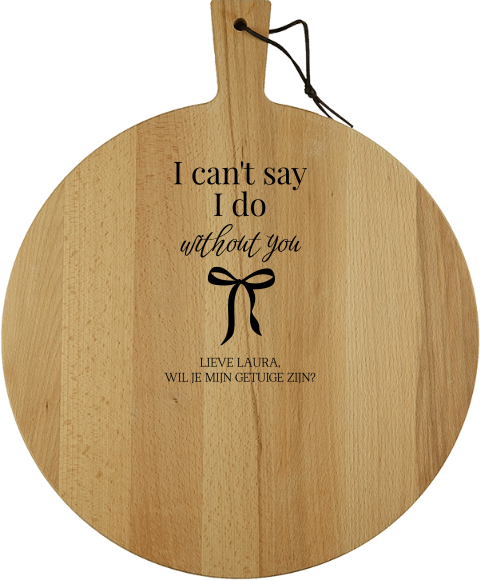 Ronde houten borrelplank met gravure getuige vragen kerst