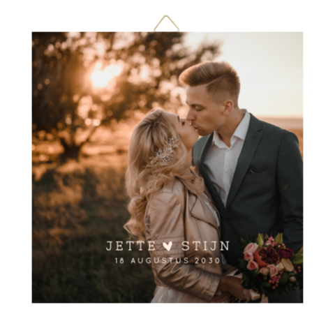 Houten tegel bruiloft met eigen foto