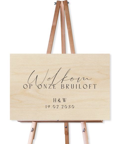 Houten welkomstbord bruiloft stijlvol