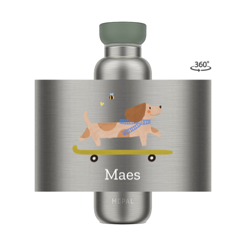 Mepal isoleerfles Ellipse met naam en teckel op skateboard