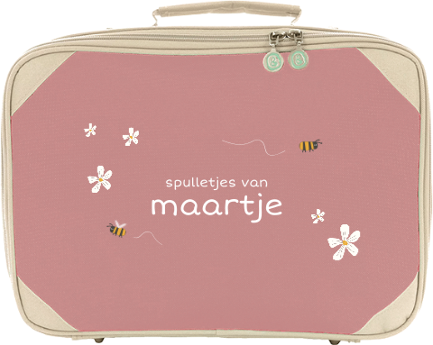 Koffertje met naam, bloemetjes en bijtjes